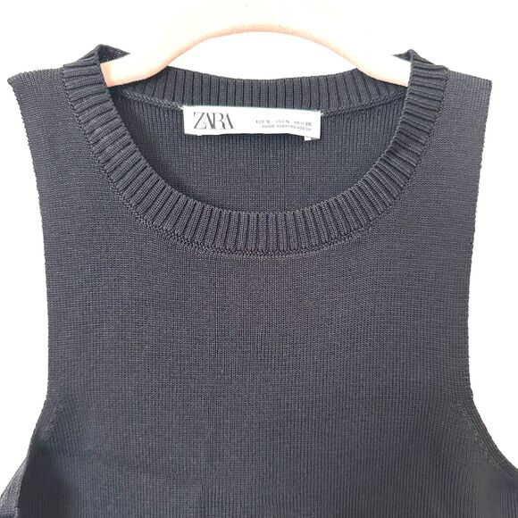 ZARA Knit Cutout Crop‎ Top Black Sz Small - Picture 5 of 6